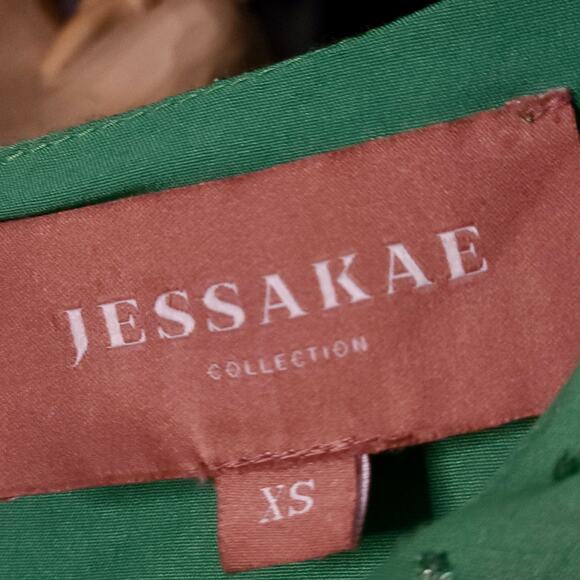 JESSAKAE Kelly Green Dress Peasant Tiered Ruffles Sparkly Fairy Romantic X Small - Picture 3 of 8